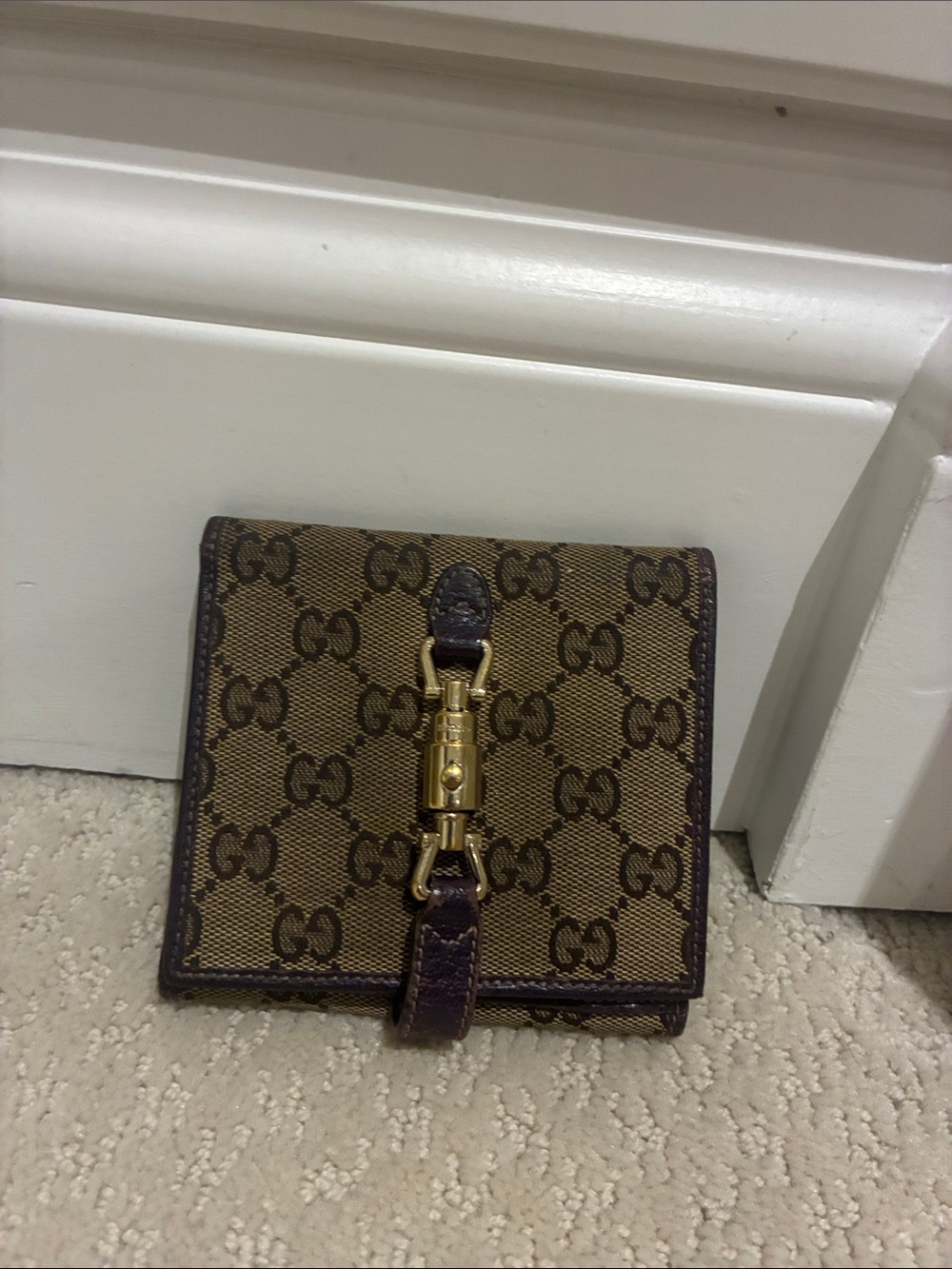 GUCCI Vintage GG Canvas Jackie Clasp French Wallet Brown Purple👝